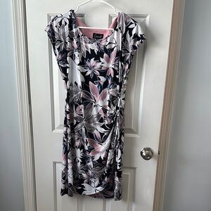 Connected Apparel Black, White, and Pink Floral Dress